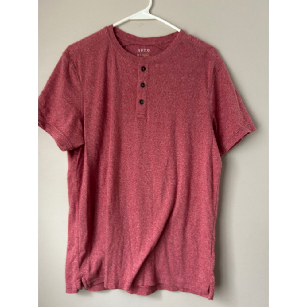 Y2K APT 9 Mens Red Heathered Short Sleeve Henley Shirt Size M Preppy Classic